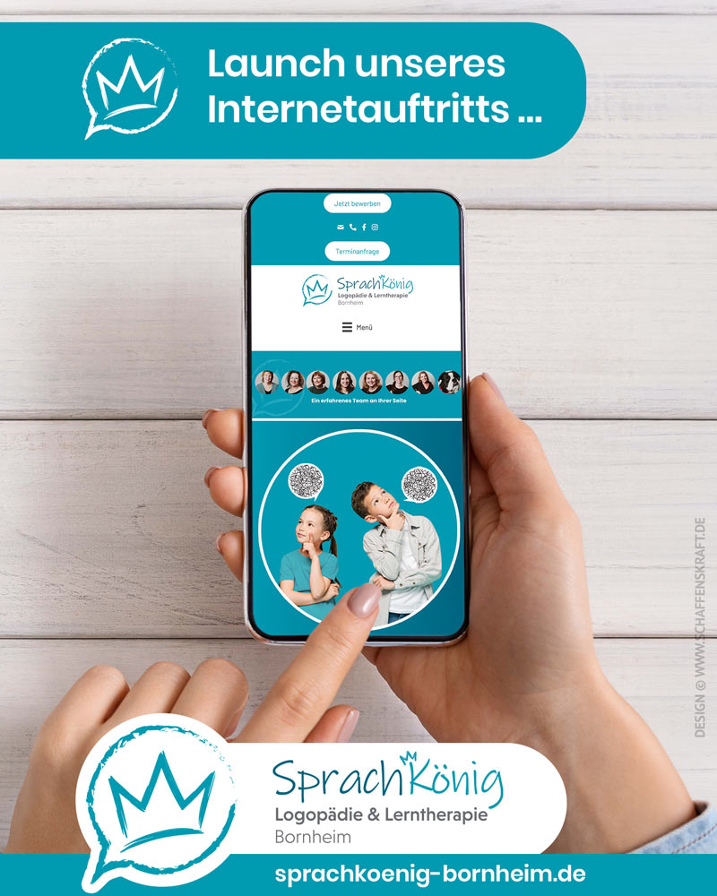 Smartphone zeigt neue Website von Sprachkönig Bornheim